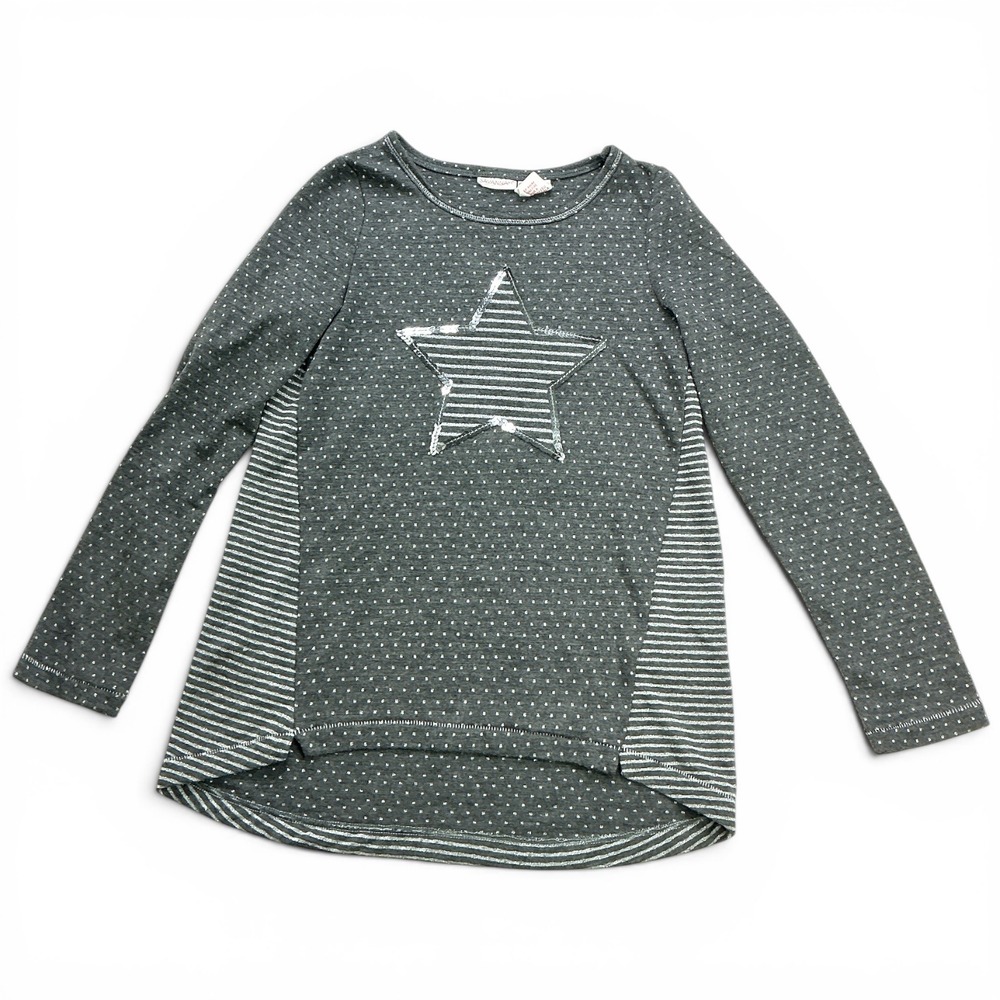 Savannah Charcoal Grey Sequin Star Top Kids Size M 10-12 Long Sleeve Striped Dot